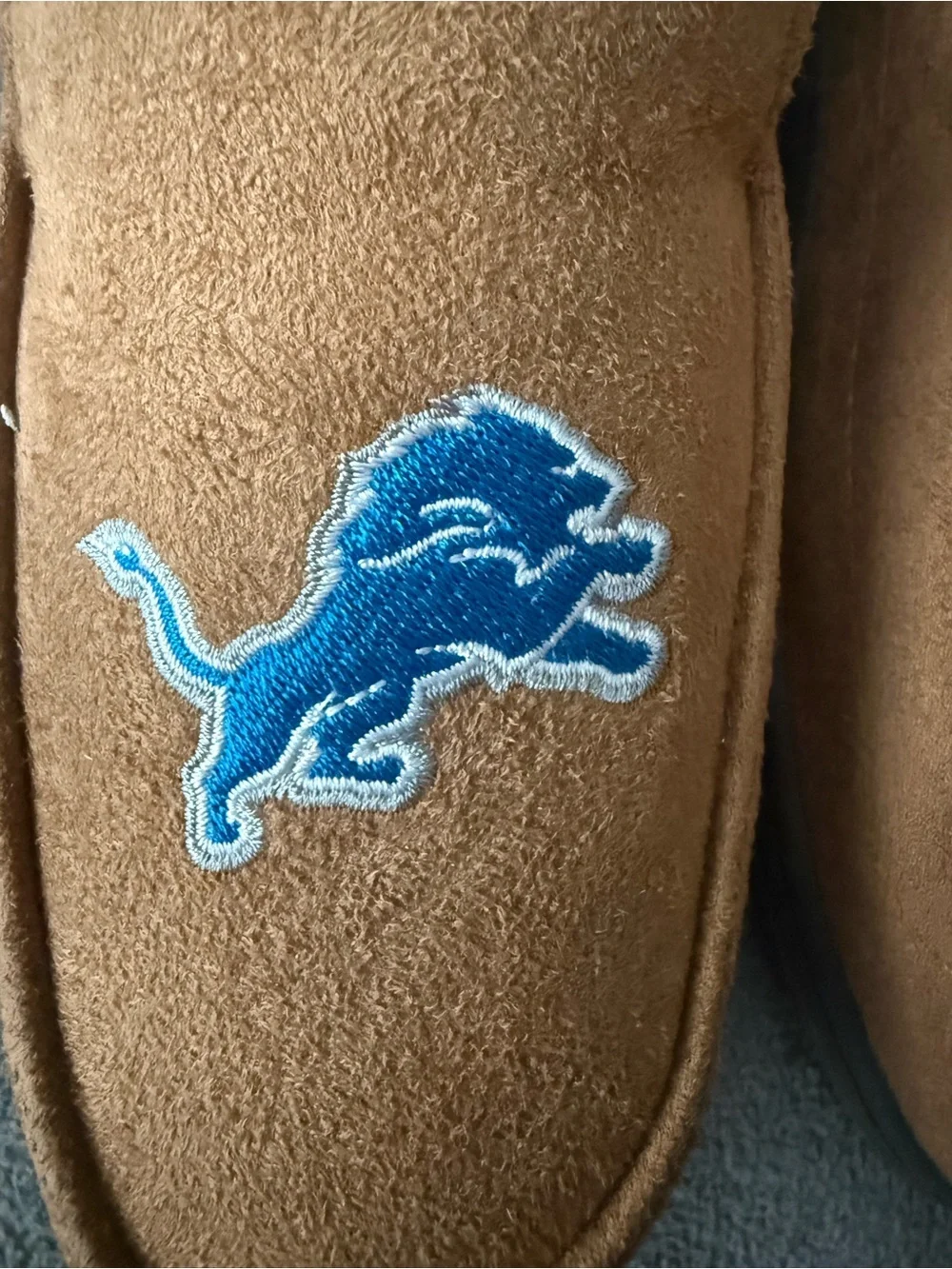 Men's Brown Suede Plush-Lined Slip-On Slippers with Blue Embroidered Logo